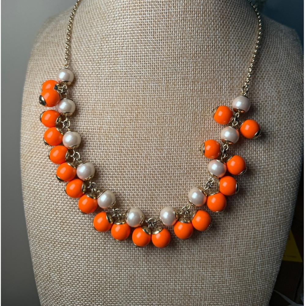 J. Crew Gold Orange Cream Faux Pearl Cluster Statement Necklace Retro 80s Glam